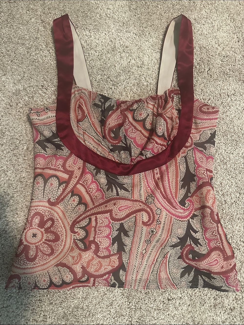 Printed Paisley Cami Tank Top in Burgundy and Cream